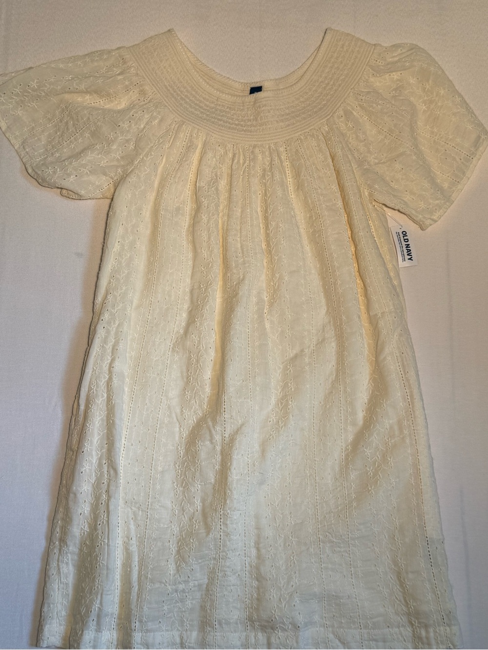 Old Navy Cream Eyelet Smocked Yoke Dress